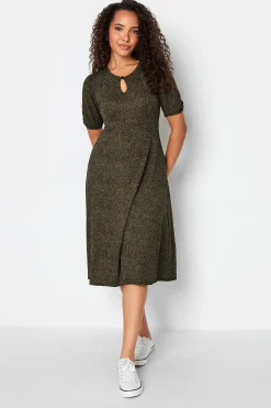 M&Co Womens M&Co Khaki Green Animal Markings Keyhole Maxi Dress