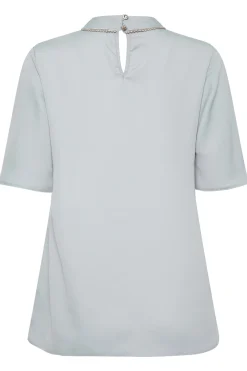 M&Co Womens M&Co Light Blue Embellished Neck Keyhole Blouse