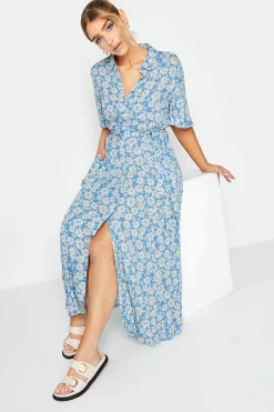 M&Co Womens M&Co Light Blue Floral Print Maxi Shirt Dress