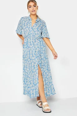 M&Co Womens M&Co Light Blue Floral Print Maxi Shirt Dress