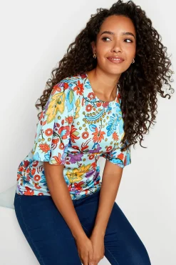 M&Co Womens M&Co Light Blue Floral Tie Back Blouse