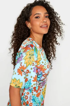 M&Co Womens M&Co Light Blue Floral Tie Back Blouse