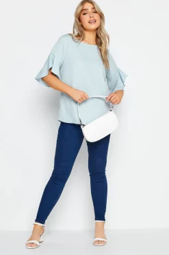 M&Co Womens M&Co Light Blue Frill Sleeve Blouse