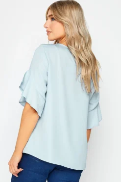 M&Co Womens M&Co Light Blue Frill Sleeve Blouse