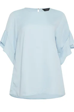 M&Co Womens M&Co Light Blue Frill Sleeve Blouse