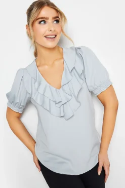 M&Co Womens M&Co Light Blue Frill Front Blouse