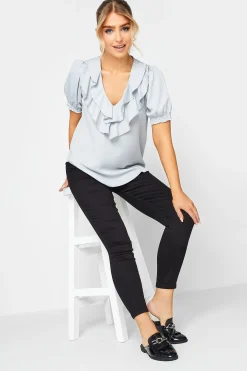 M&Co Womens M&Co Light Blue Frill Front Blouse