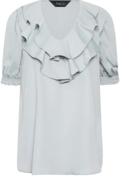 M&Co Womens M&Co Light Blue Frill Front Blouse