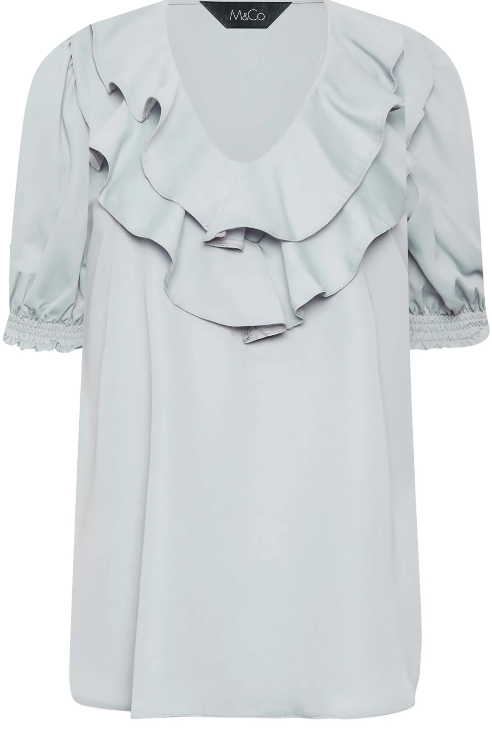 M&Co Womens M&Co Light Blue Frill Front Blouse