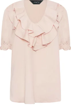 M&Co Womens M&Co Light Pink Frill Front Blouse