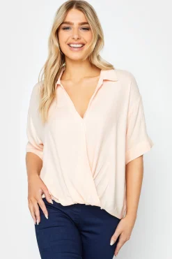 M&Co Womens M&Co Light Pink V-Neck Collared Shirt