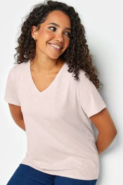M&Co Womens M&Co Light Pink V-Neck Cotton T-Shirt