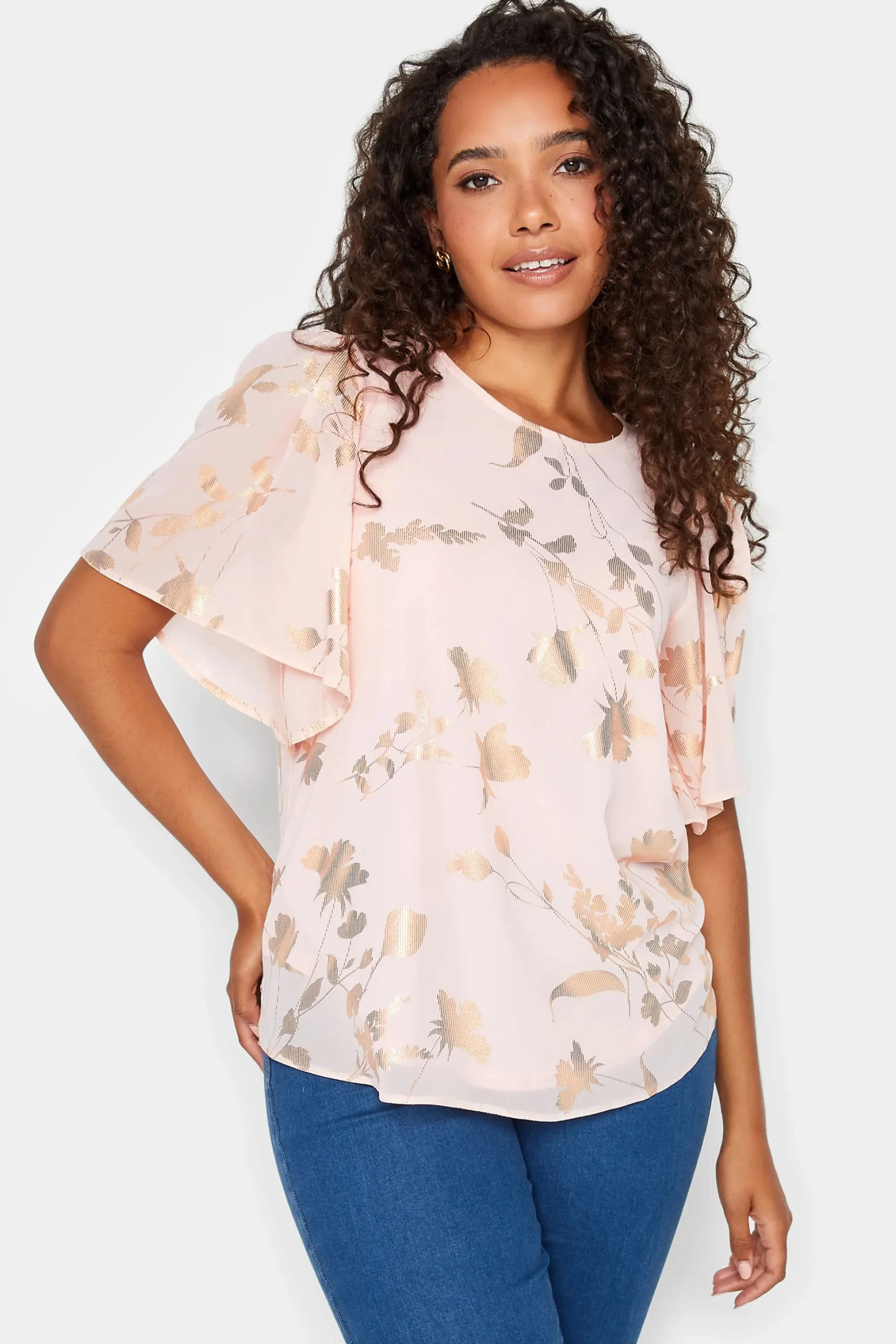 M&Co Womens M&Co Light Pink Floral Shimmer Blouse