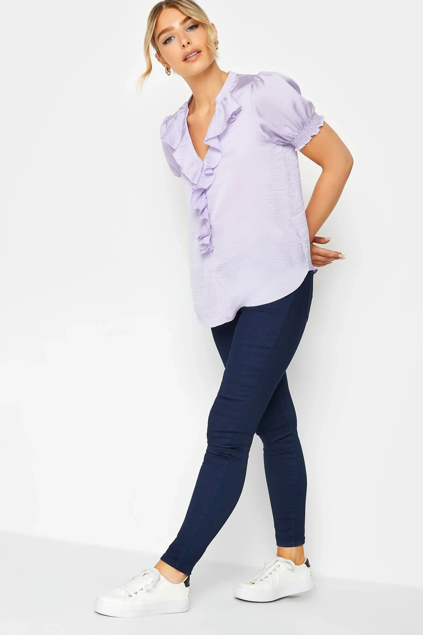 M&Co Womens M&Co Lilac Purple Frill Satin Blouse