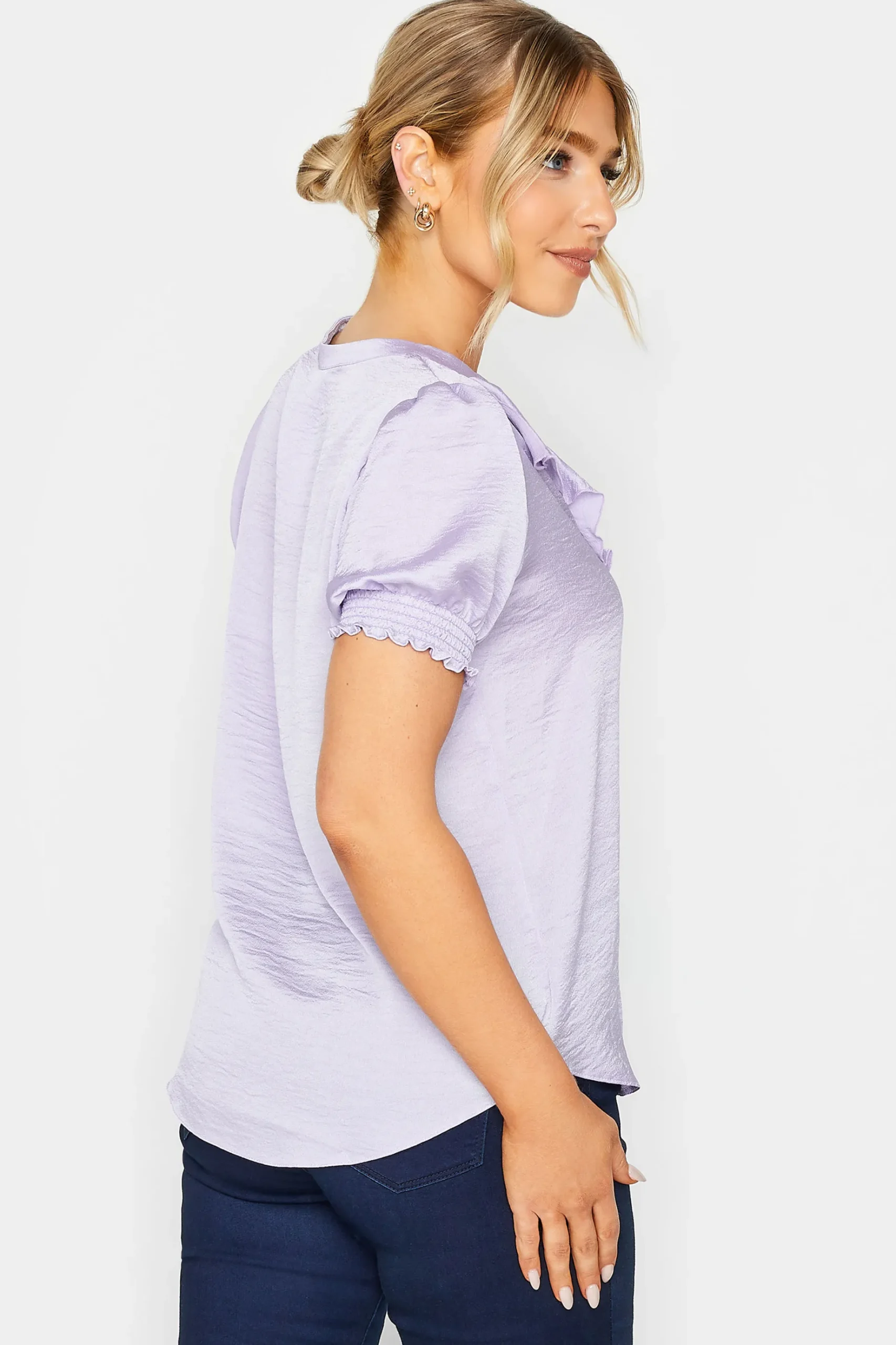 M&Co Womens M&Co Lilac Purple Frill Satin Blouse