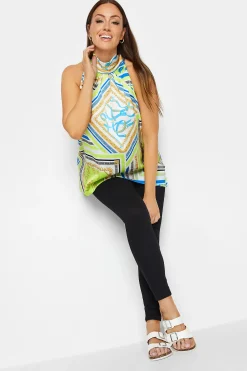 M&Co Womens M&Co Lime Green Scarf Print Halter Neck Blouse