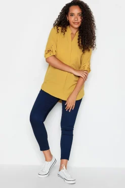 M&Co Womens M&Co Mustard Yellow Tab Sleeve Blouse
