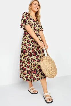 M&Co Womens M&Co Natural Brown & Red Animal Print Midi Button Through Tea Dress