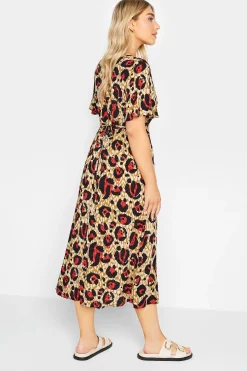 M&Co Womens M&Co Natural Brown & Red Animal Print Midi Button Through Tea Dress