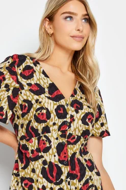 M&Co Womens M&Co Natural Brown & Red Animal Print Midi Button Through Tea Dress