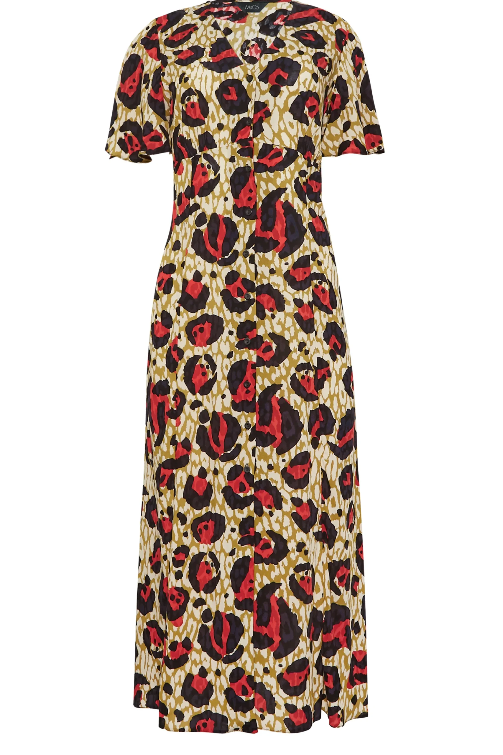 M&Co Womens M&Co Natural Brown & Red Animal Print Midi Button Through Tea Dress