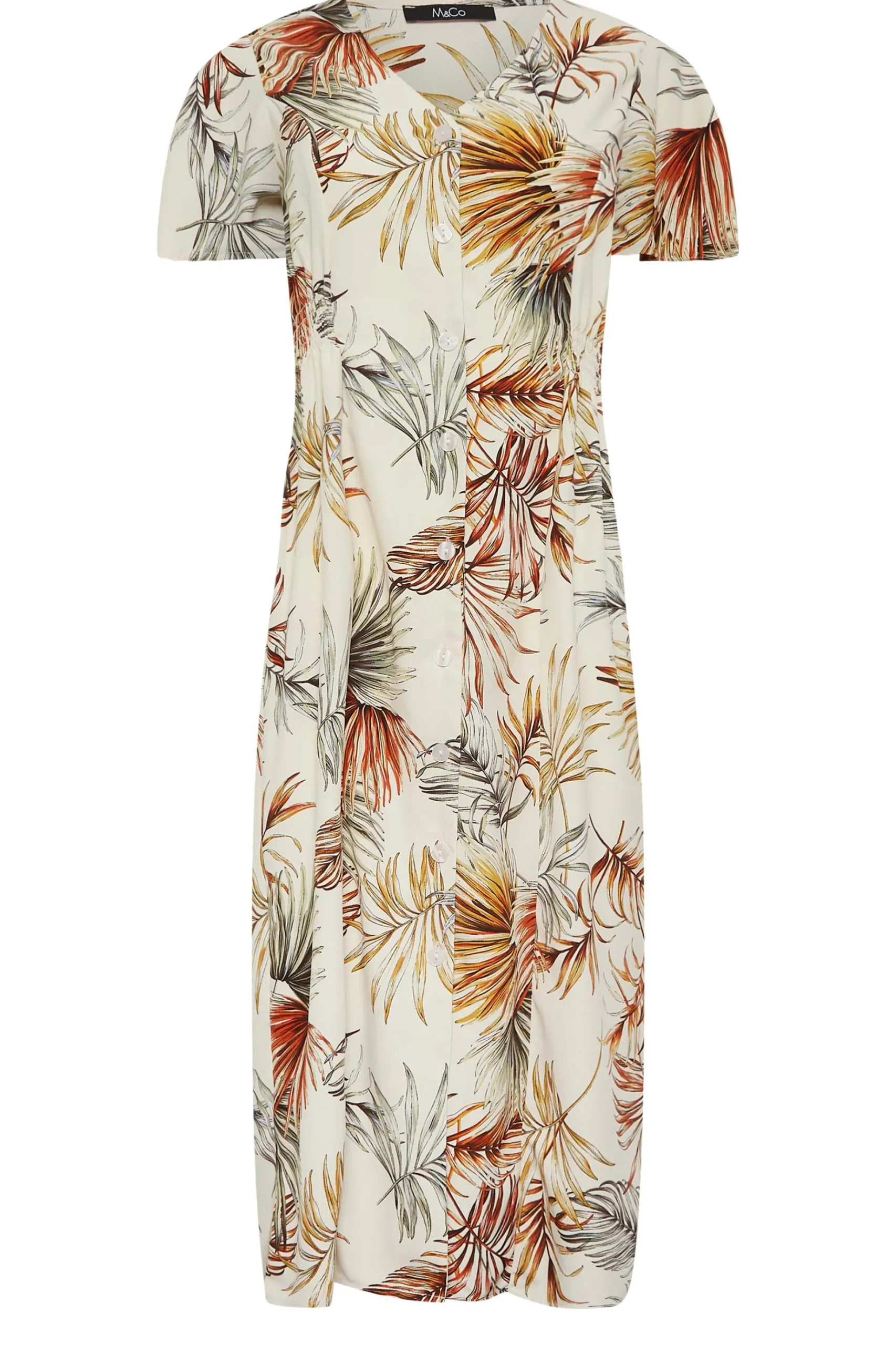 M&Co Womens M&Co Natural Brown Tropical Print Shirred Waist Midi Dress