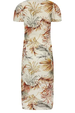M&Co Womens M&Co Natural Brown Tropical Print Shirred Waist Midi Dress