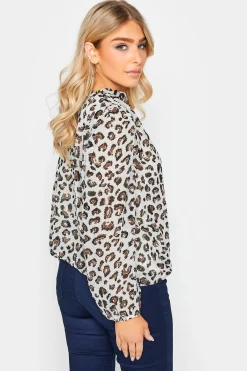 M&Co Womens M&Co Natural Brown Animal Print Tie Neck Blouse