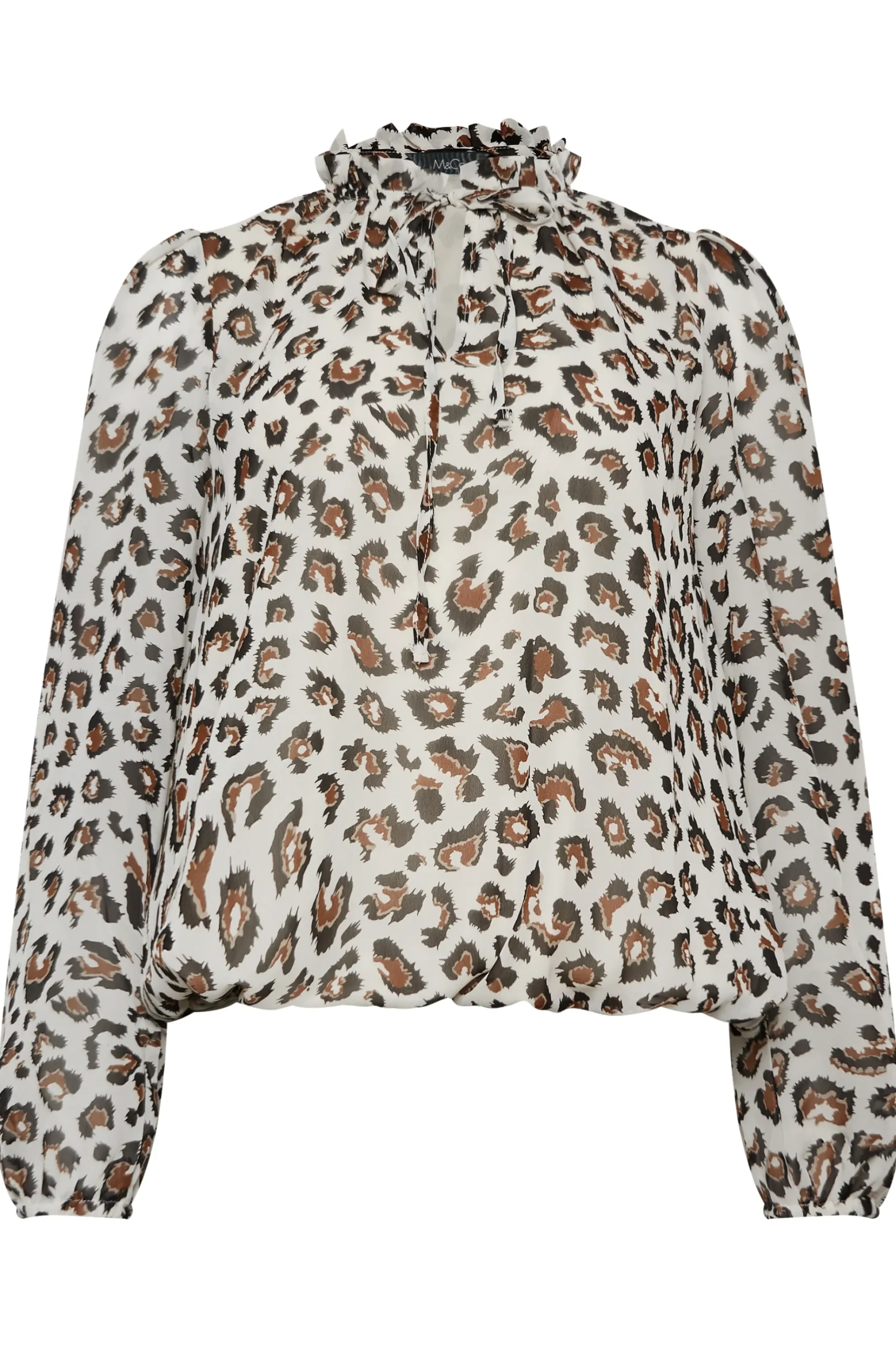 M&Co Womens M&Co Natural Brown Animal Print Tie Neck Blouse