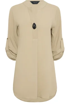 M&Co Womens M&Co Natural Brown Long Sleeve Button Blouse