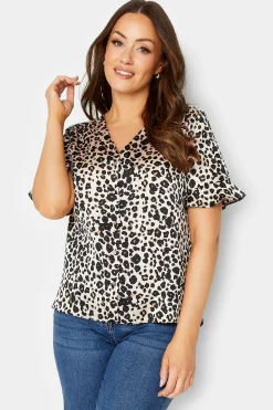 M&Co Womens M&Co Natural Leopard Frill Sleeve Blouse