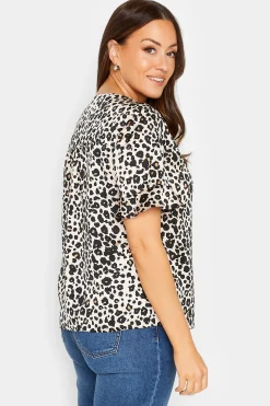 M&Co Womens M&Co Natural Leopard Frill Sleeve Blouse