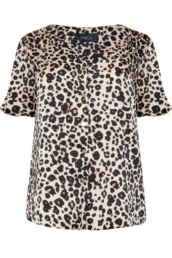 M&Co Womens M&Co Natural Leopard Frill Sleeve Blouse