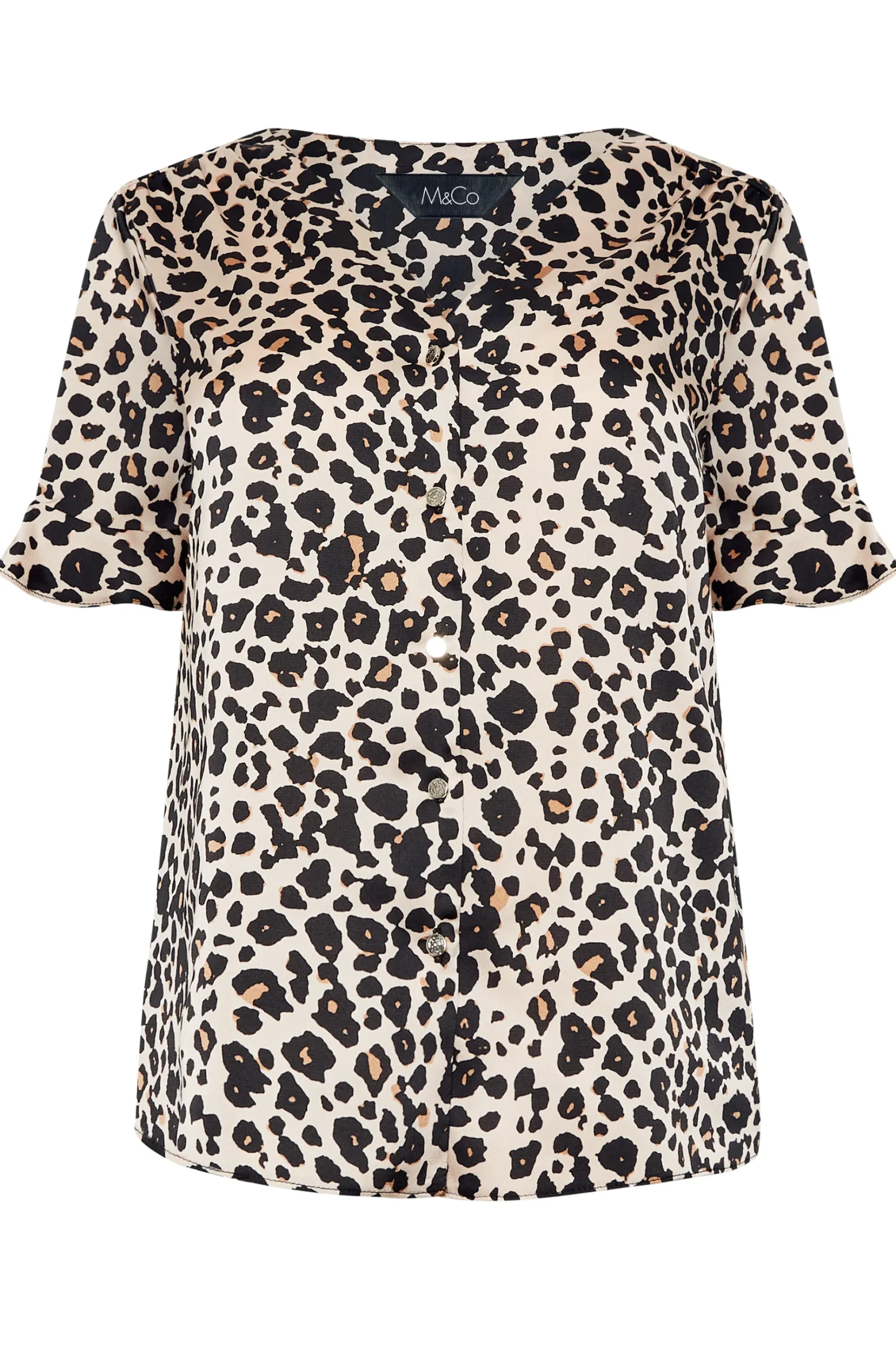 M&Co Womens M&Co Natural Leopard Frill Sleeve Blouse
