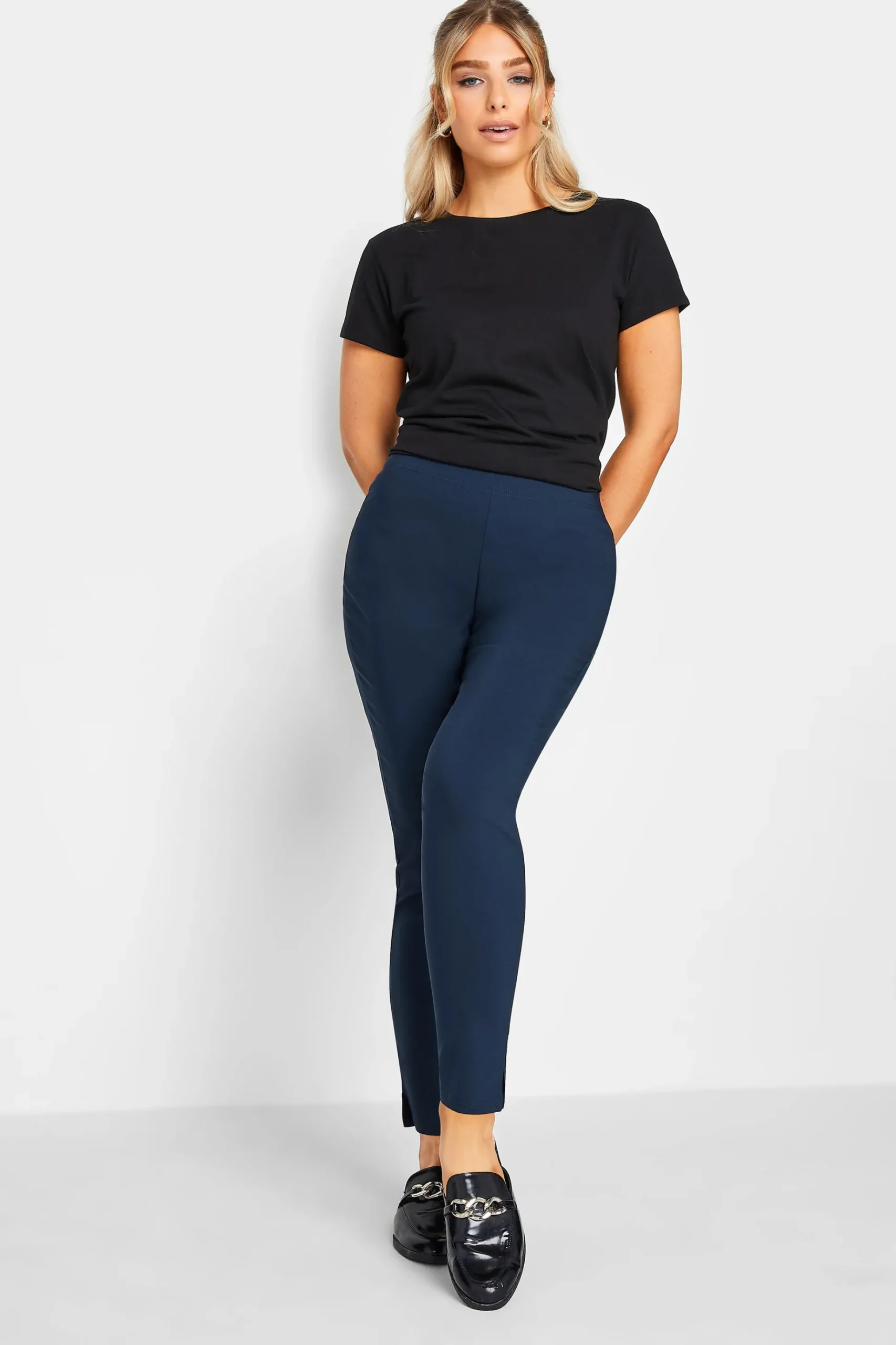 M&Co Womens M&Co Navy Blue Stretch Bengaline Trousers
