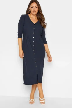 M&Co Womens M&Co Navy Blue Textured Button Through Dress