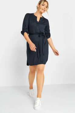 M&Co Womens M&Co Navy Blue Tie Waist Tunic Dress