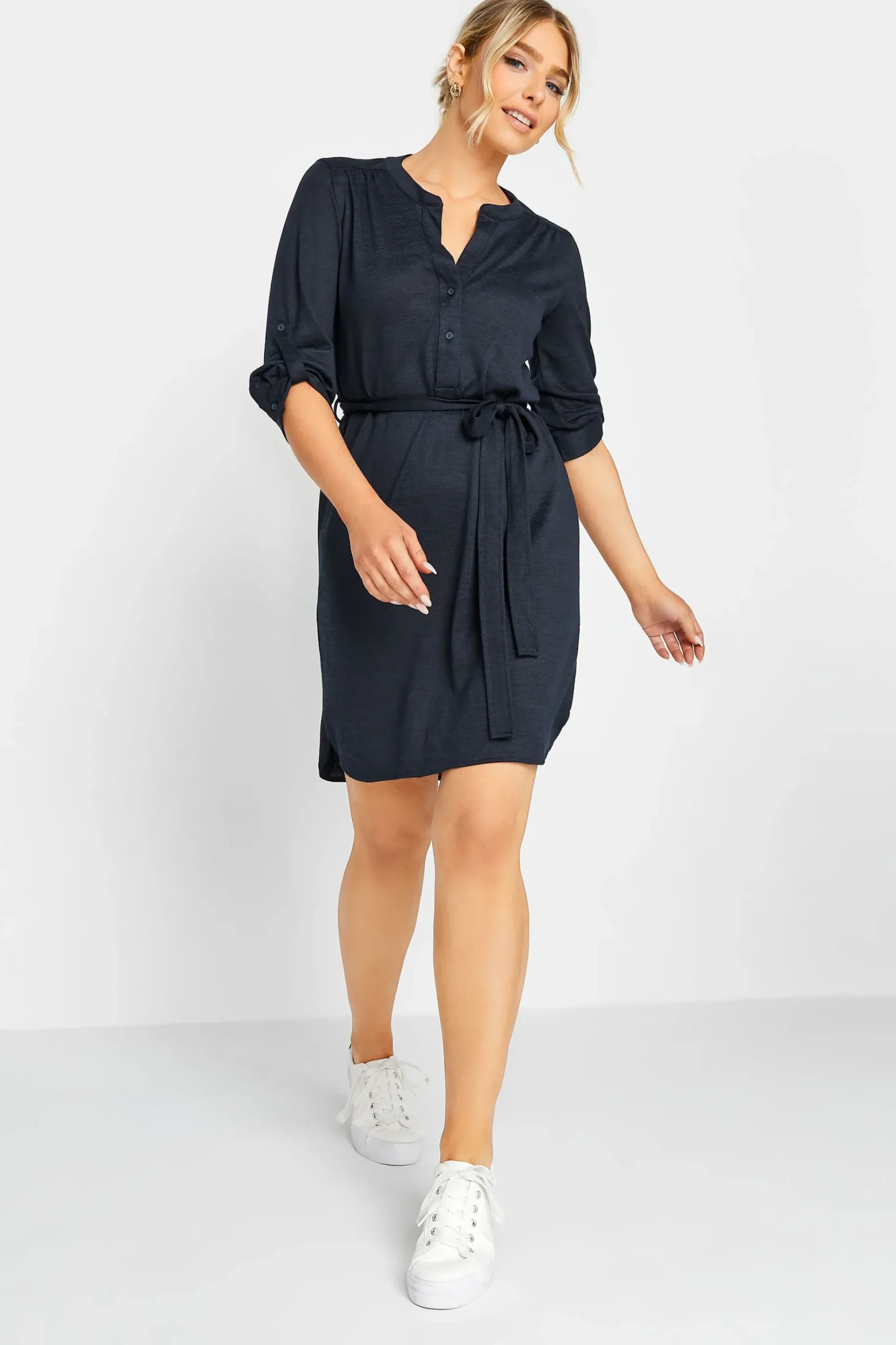 M&Co Womens M&Co Navy Blue Tie Waist Tunic Dress