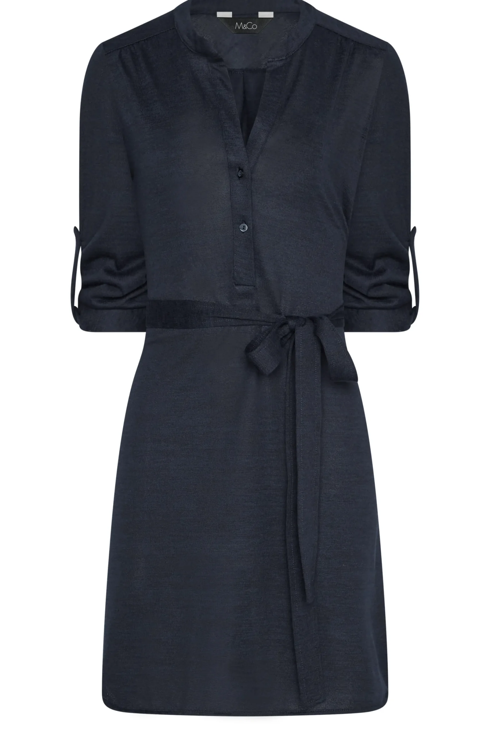 M&Co Womens M&Co Navy Blue Tie Waist Tunic Dress
