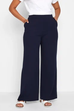 M&Co Womens M&Co Navy Blue Stretch Scuba Wide Leg Trousers