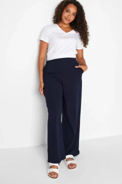 M&Co Womens M&Co Navy Blue Stretch Scuba Wide Leg Trousers