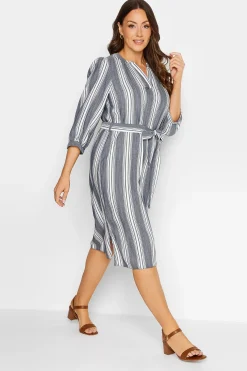 M&Co Womens M&Co Navy Blue Stripe Print Tie Waist Tunic Dress