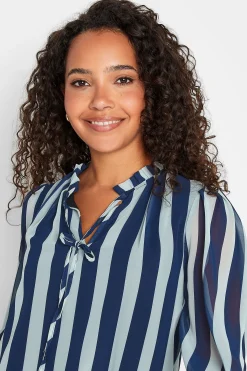 M&Co Womens M&Co Navy Blue Stripe Tie Neck Blouse