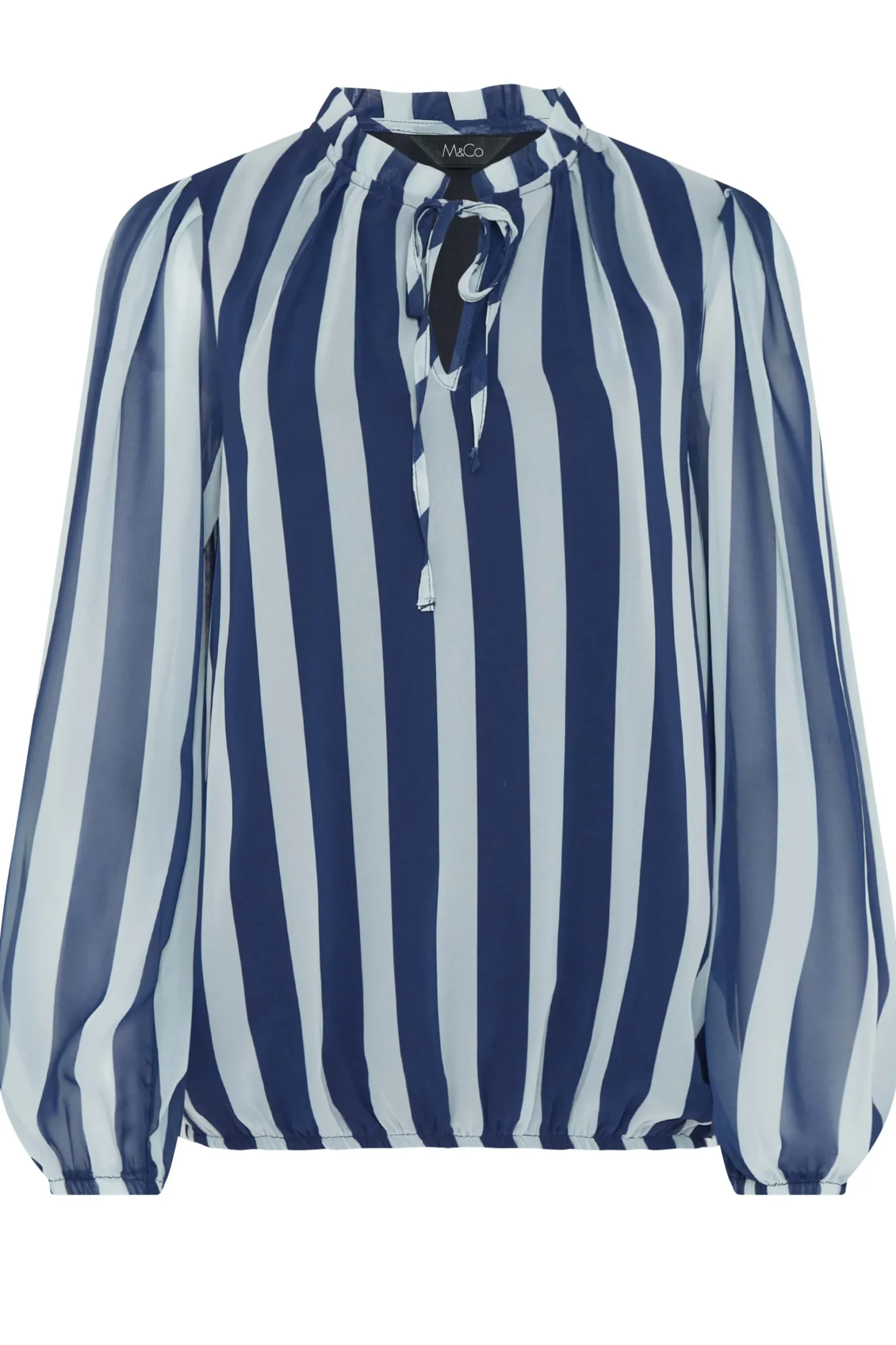 M&Co Womens M&Co Navy Blue Stripe Tie Neck Blouse