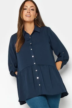 M&Co Womens M&Co Navy Blue Frill Hem Shirt
