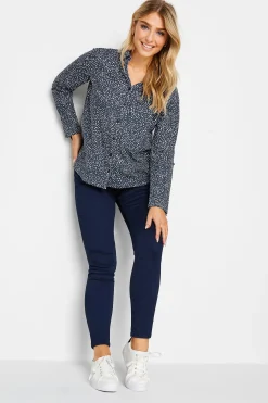 M&Co Womens M&Co Navy Blue Spot Print Cotton Shirt