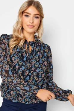 M&Co Womens M&Co Navy Blue Floral Pleated Blouse