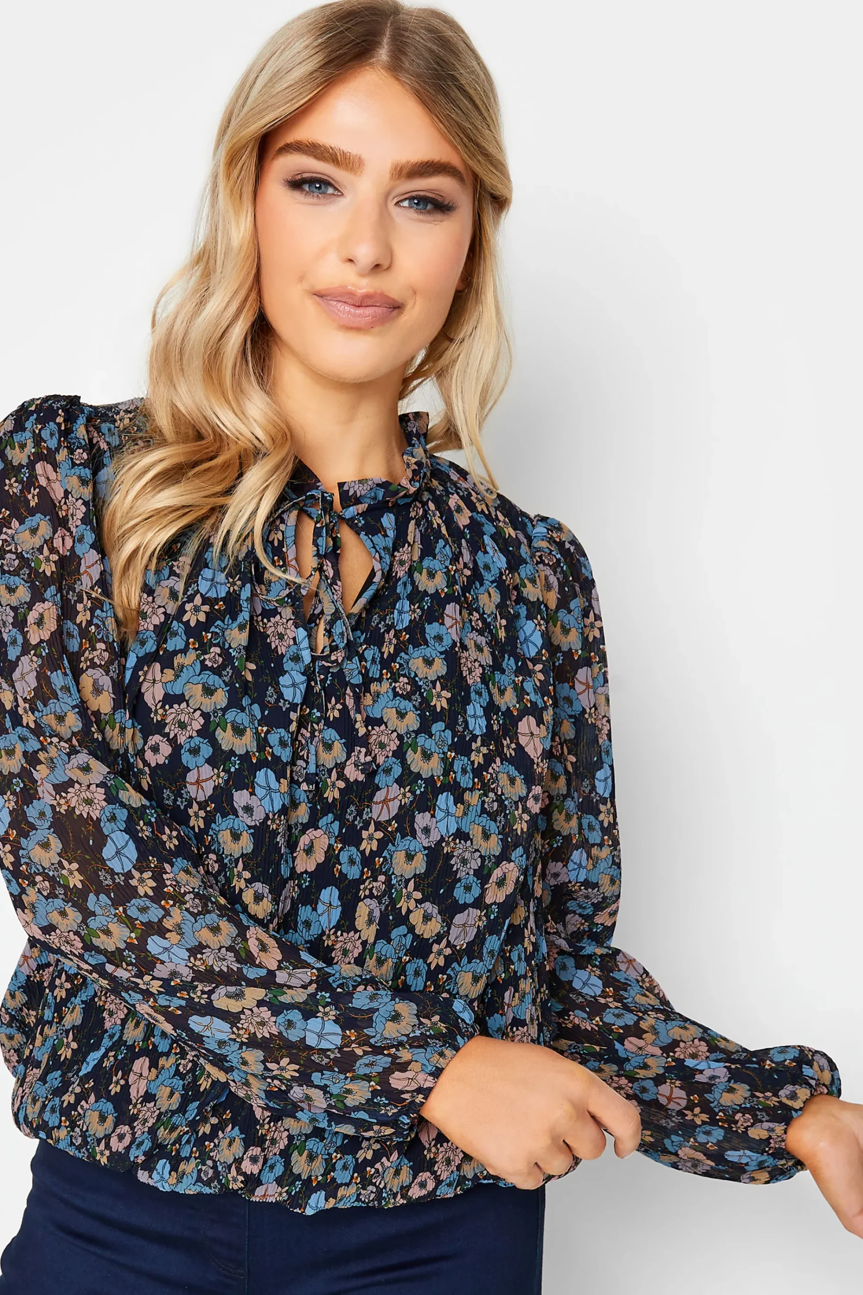 M&Co Womens M&Co Navy Blue Floral Pleated Blouse