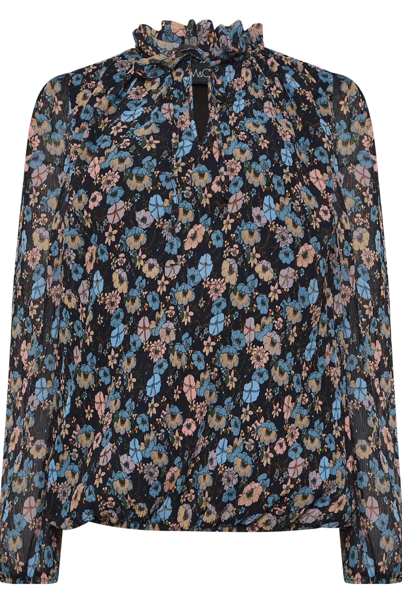 M&Co Womens M&Co Navy Blue Floral Pleated Blouse
