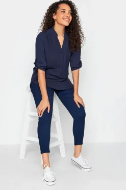 M&Co Womens M&Co Navy Blue Tab Sleeve Blouse